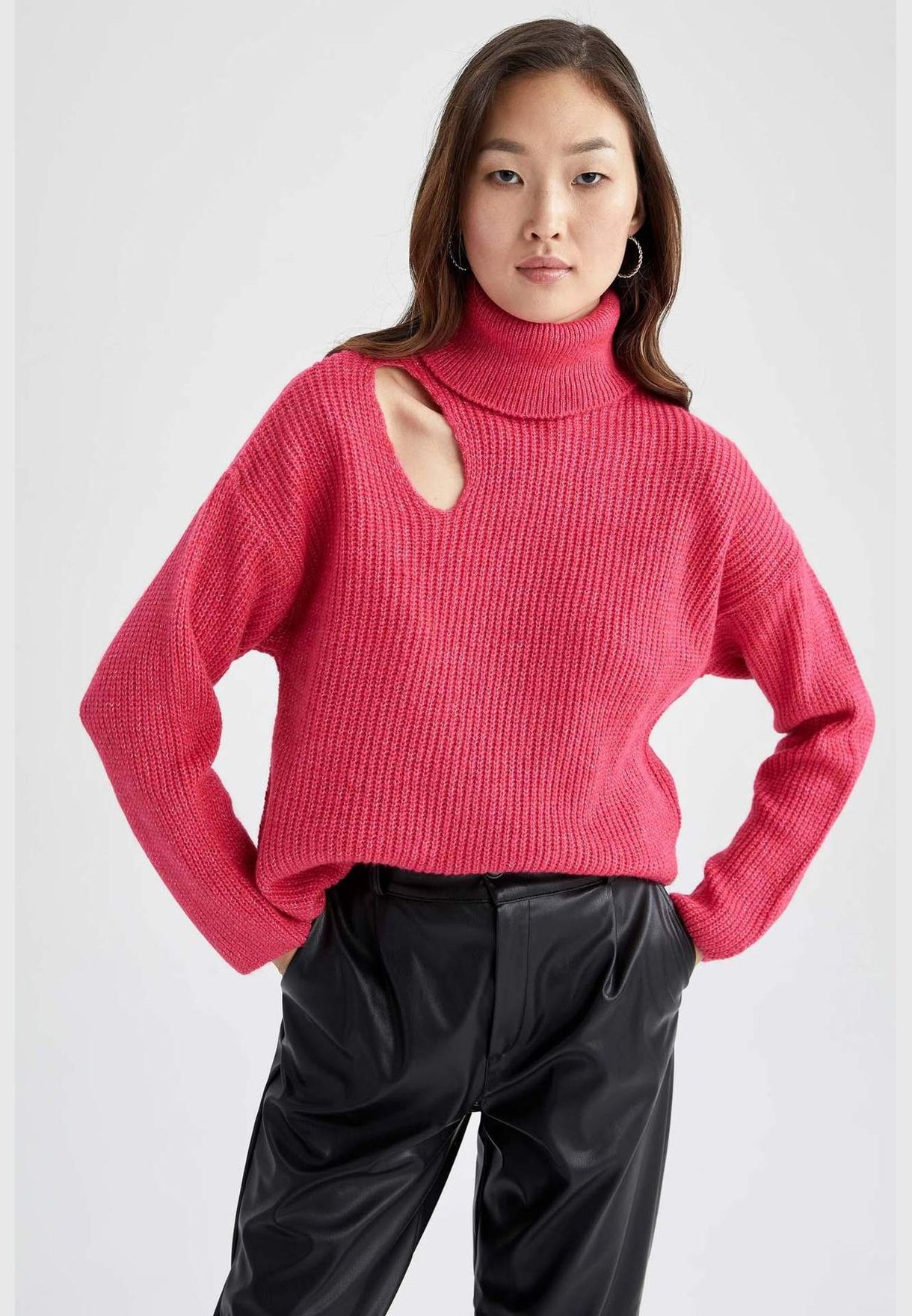 Buy Defacto pink Woman Turtle Neck Long Sleeve Tricot Pullover for ...