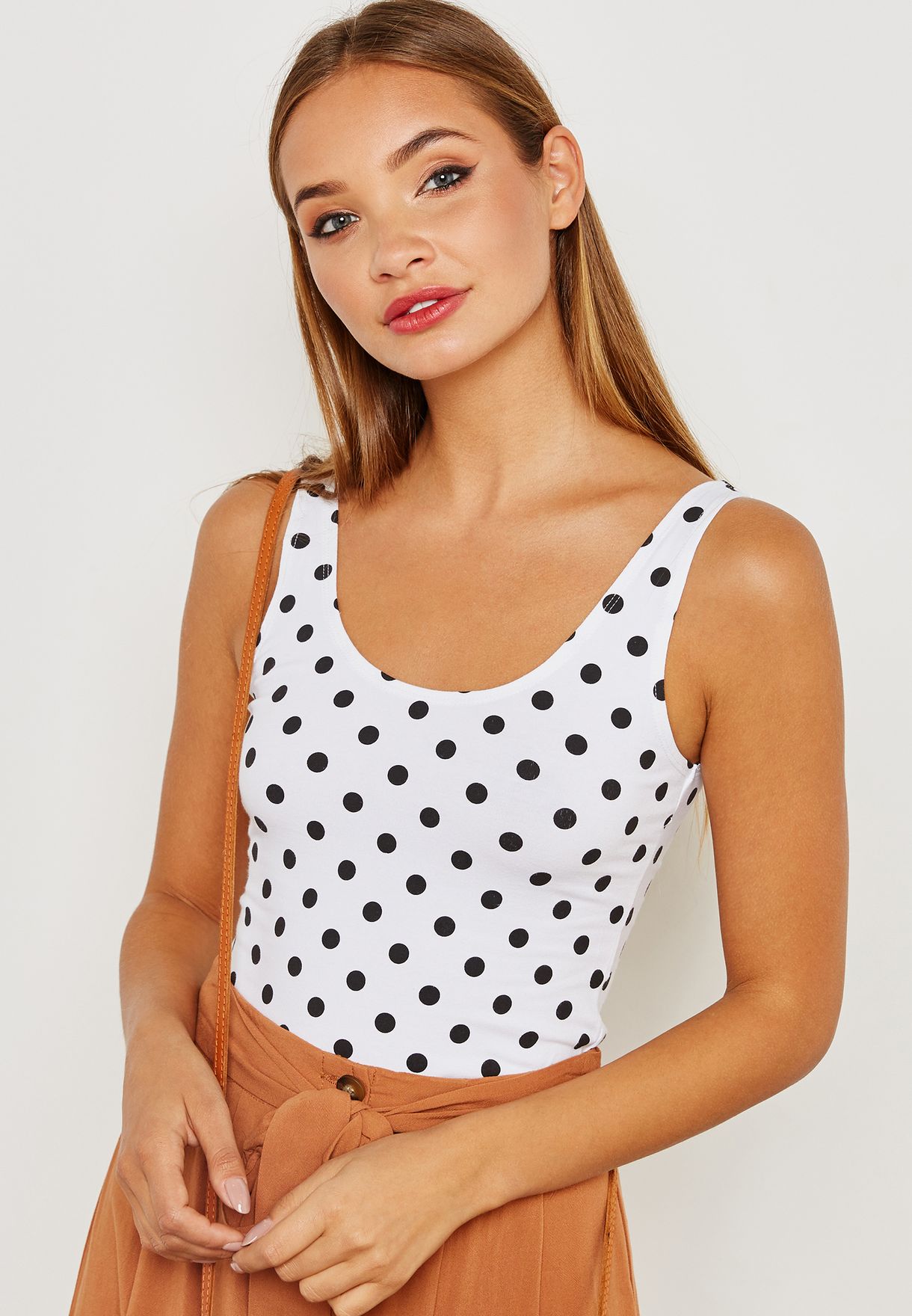 black and white polka dot tank top