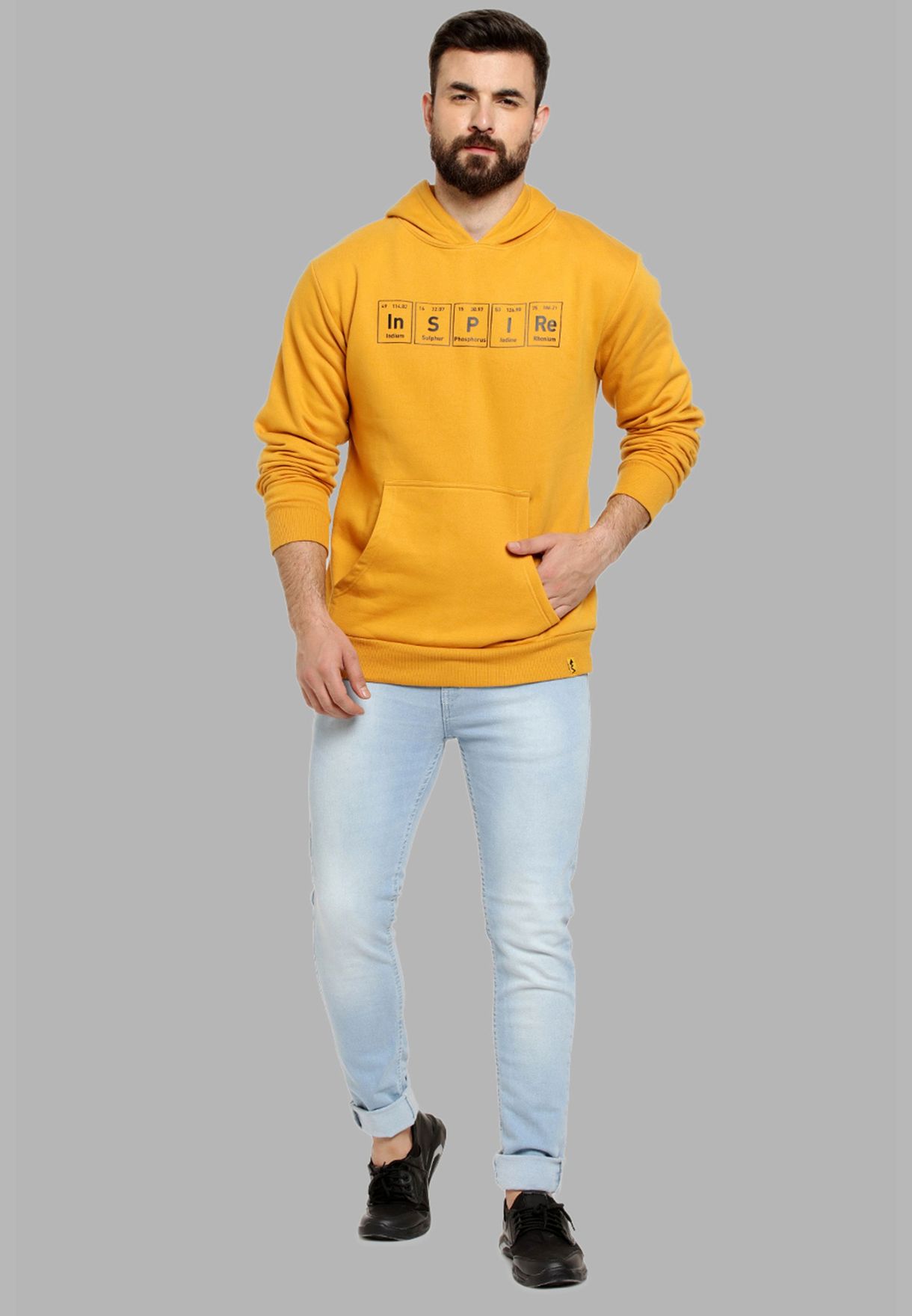 Buy Campus Sutra yellow Front Pocket Printed Hoodie for Men in Dubai, Abu  Dhabi