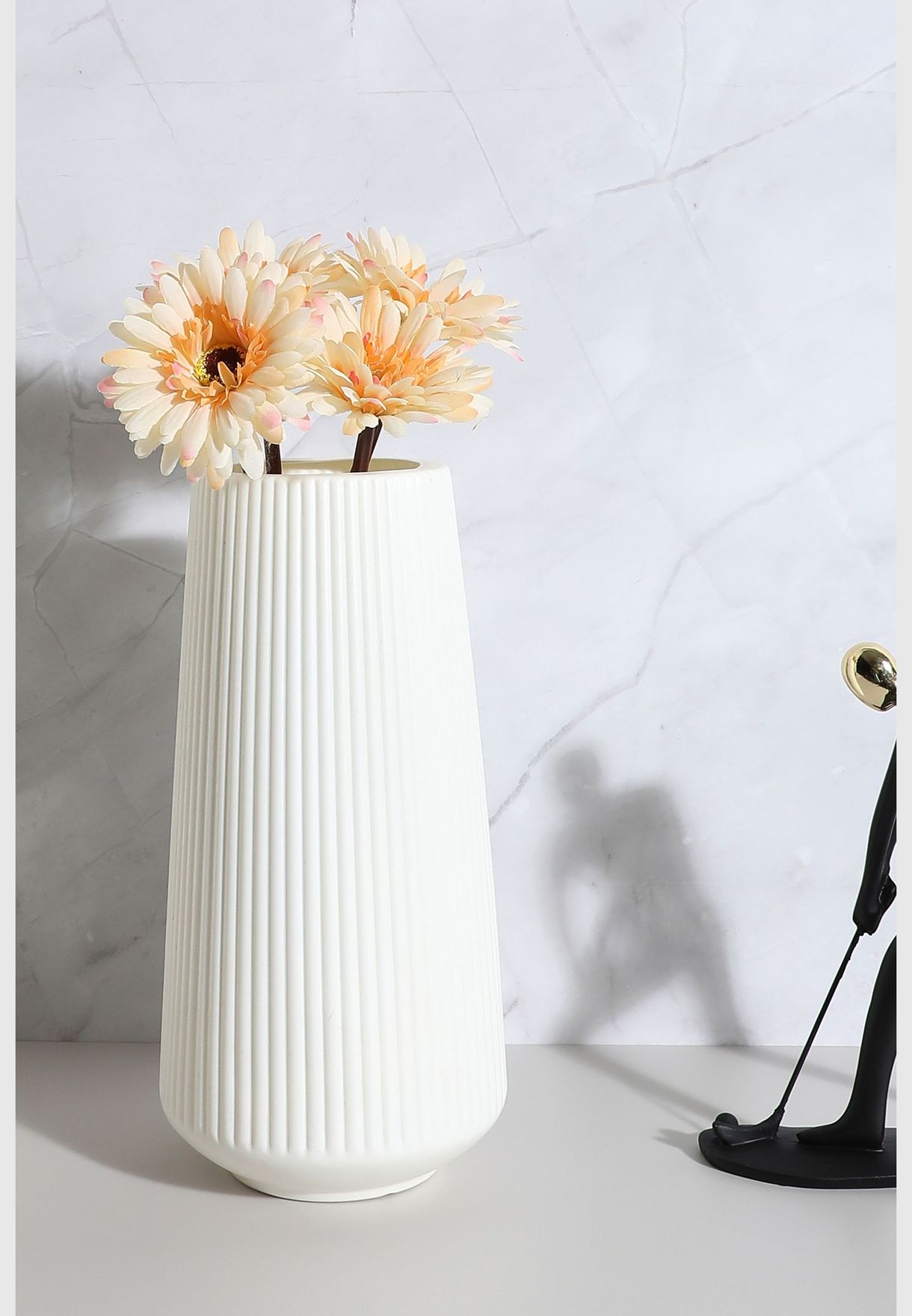 Striped Tall Round Modern Ceramic Flower Vase For Home Decor