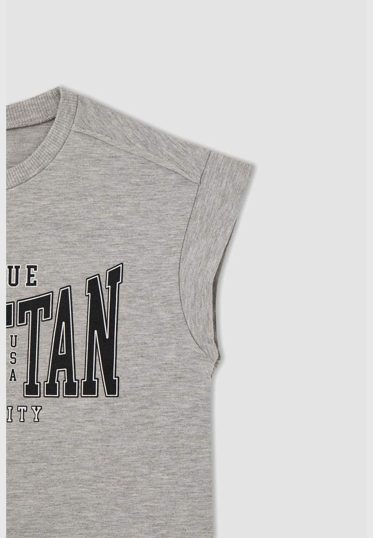 Text Printed Sleeveless T-Shirt And Shorts Set
