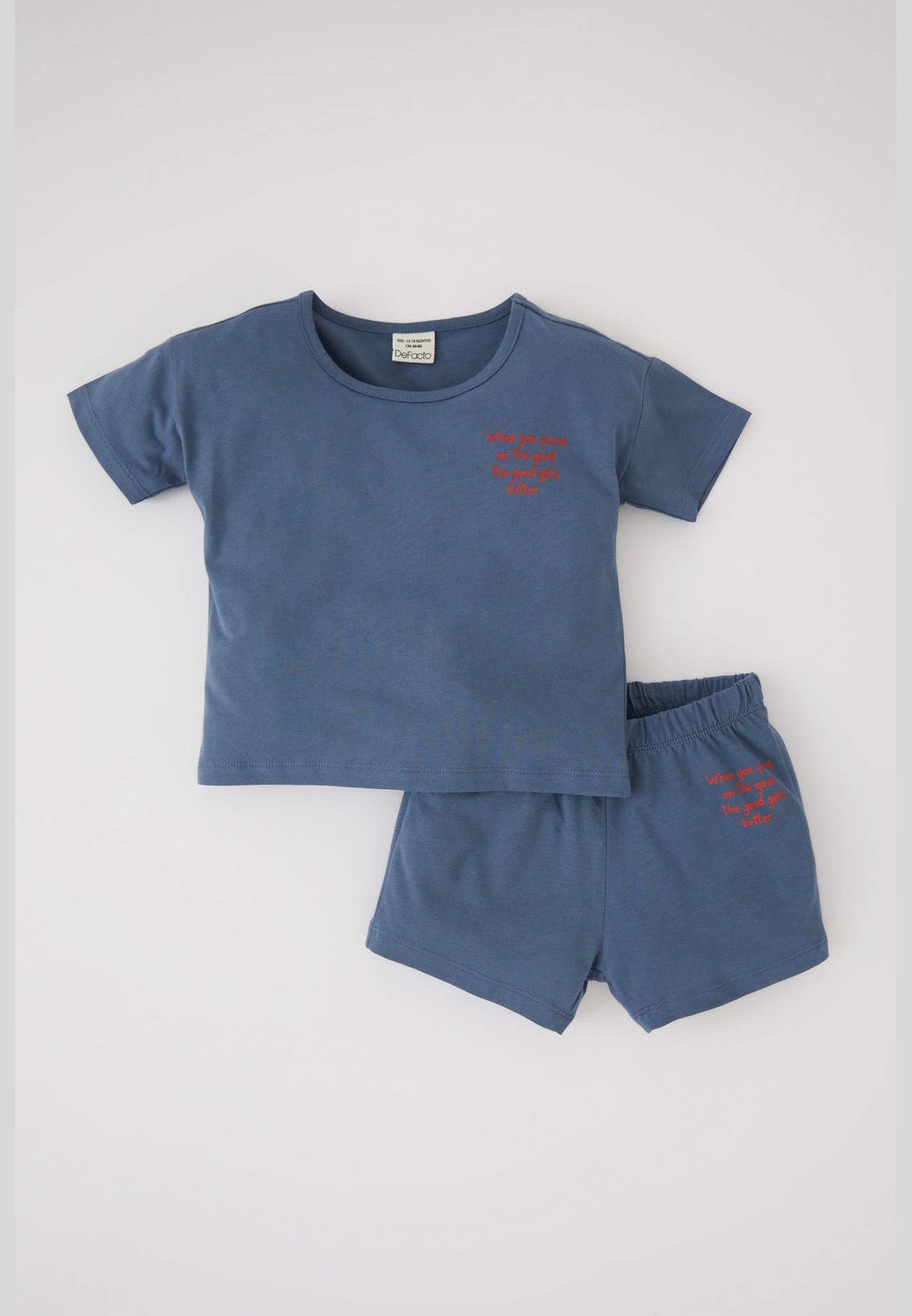 Regular Fit Short Sleeve Minimal Slogan Print Lounge Set