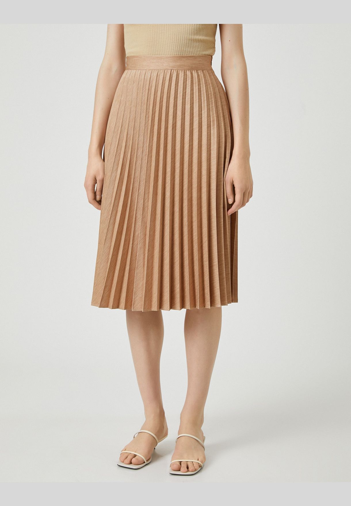 Satin Midi Skirt Pleated A Line