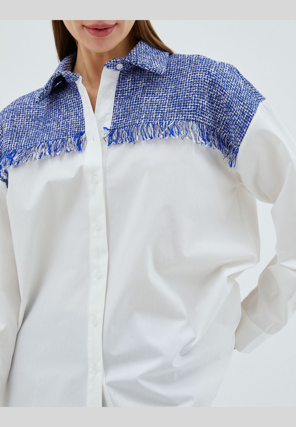 Shoulder Tweed Detail Shirt Cotton