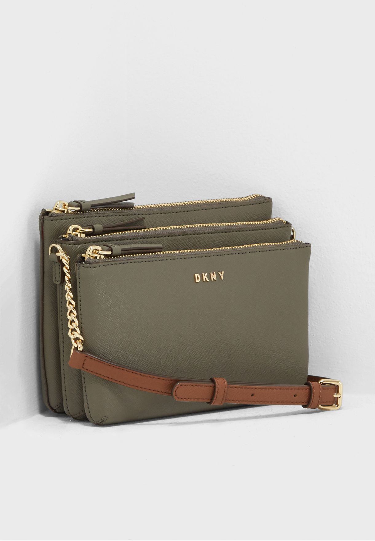 dkny triple zip crossbody