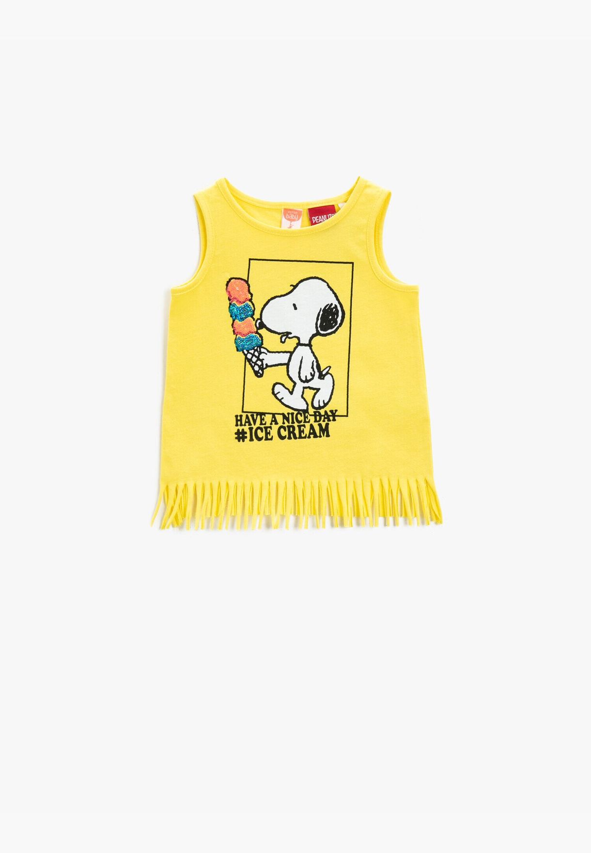 Snoopy Tank Top Cotton Fringed Licensed Printed