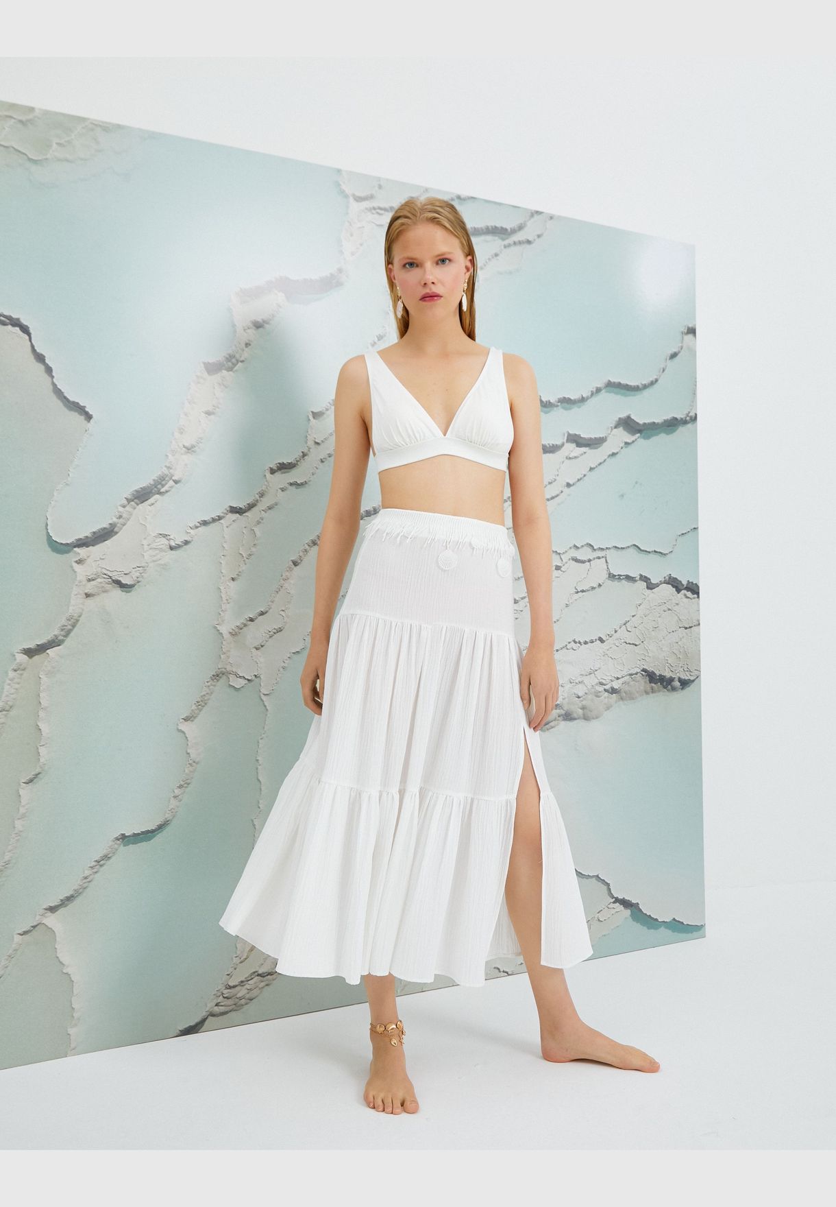 Şahika Ercümen X Koton - Waist Detail Split Midi Skirt