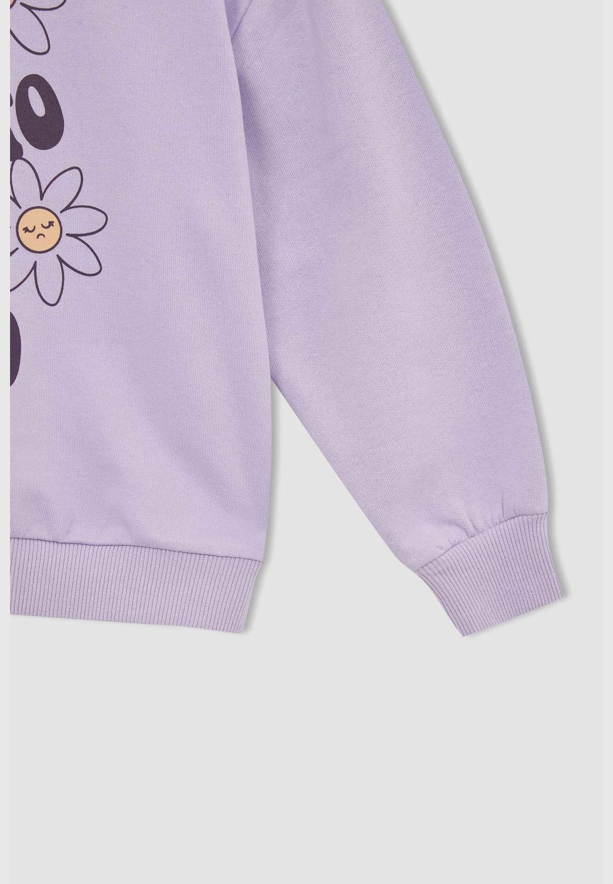 Regular Fit Long Sleeve Flower Print Sweatshirt