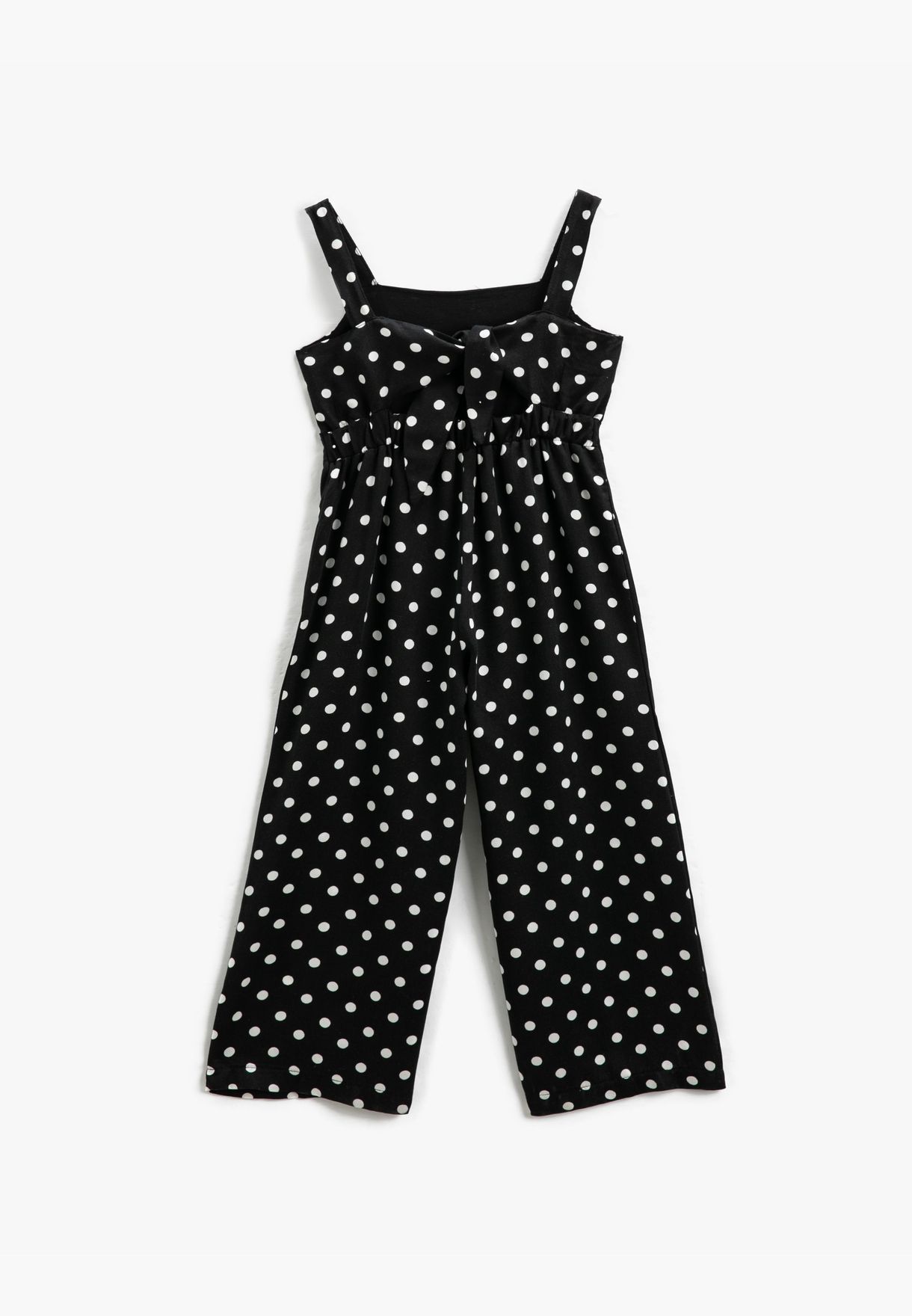Overalls Strappy Wide Leg Polka-Dot Tie-Front Detail