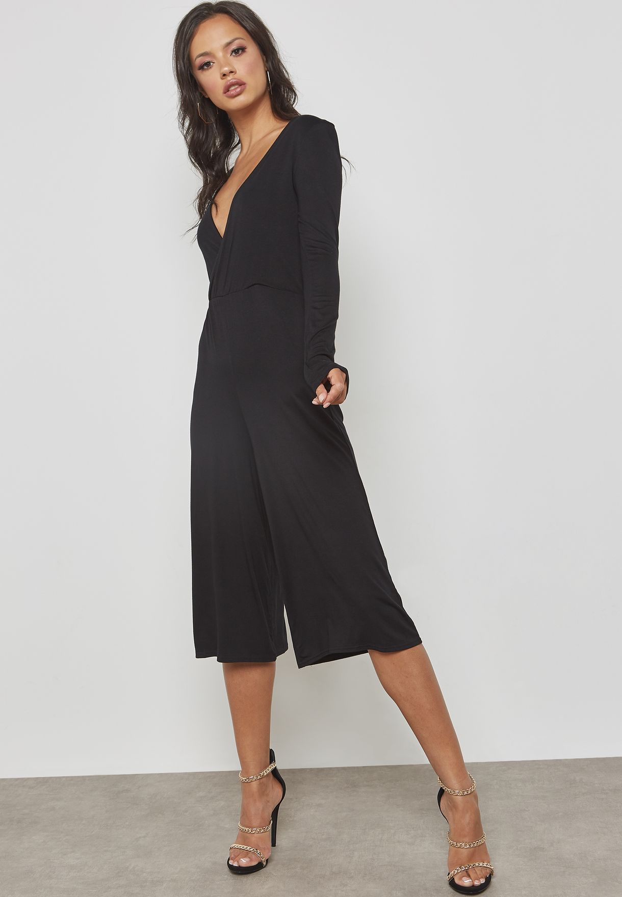 black wrap culotte jumpsuit