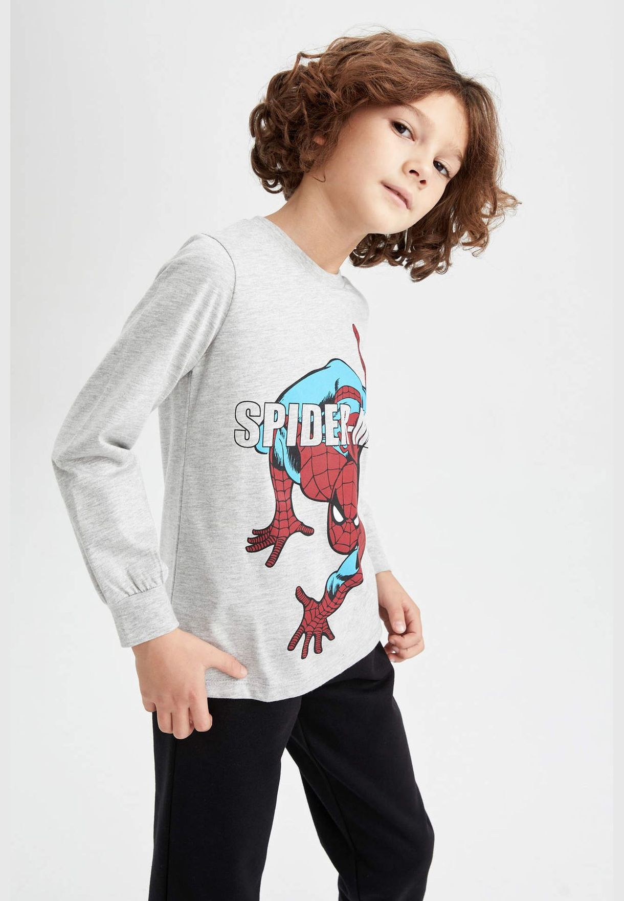 Boy Spiderman Licenced Regular Fit Crew Neck Knitted Long Sleeve T-Shirt
