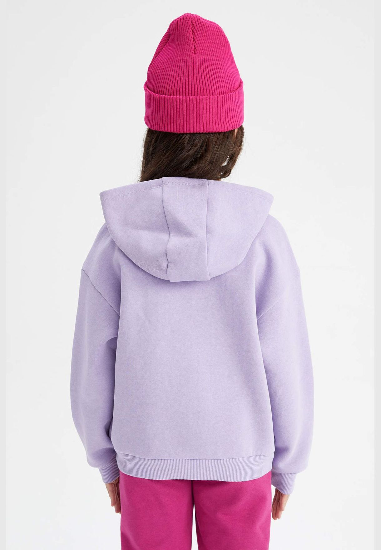 Girl Relax Fit Hooded Long Sleeve Knitted Sweat Shirt