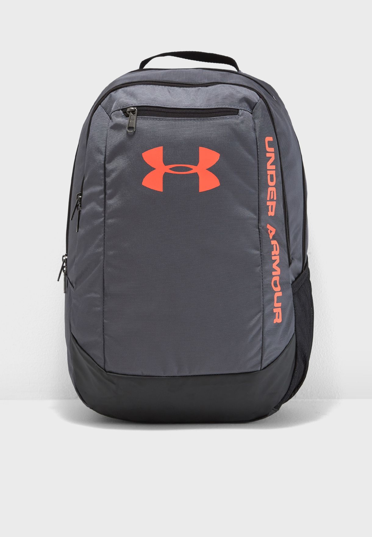 orange and grey under armour backpack