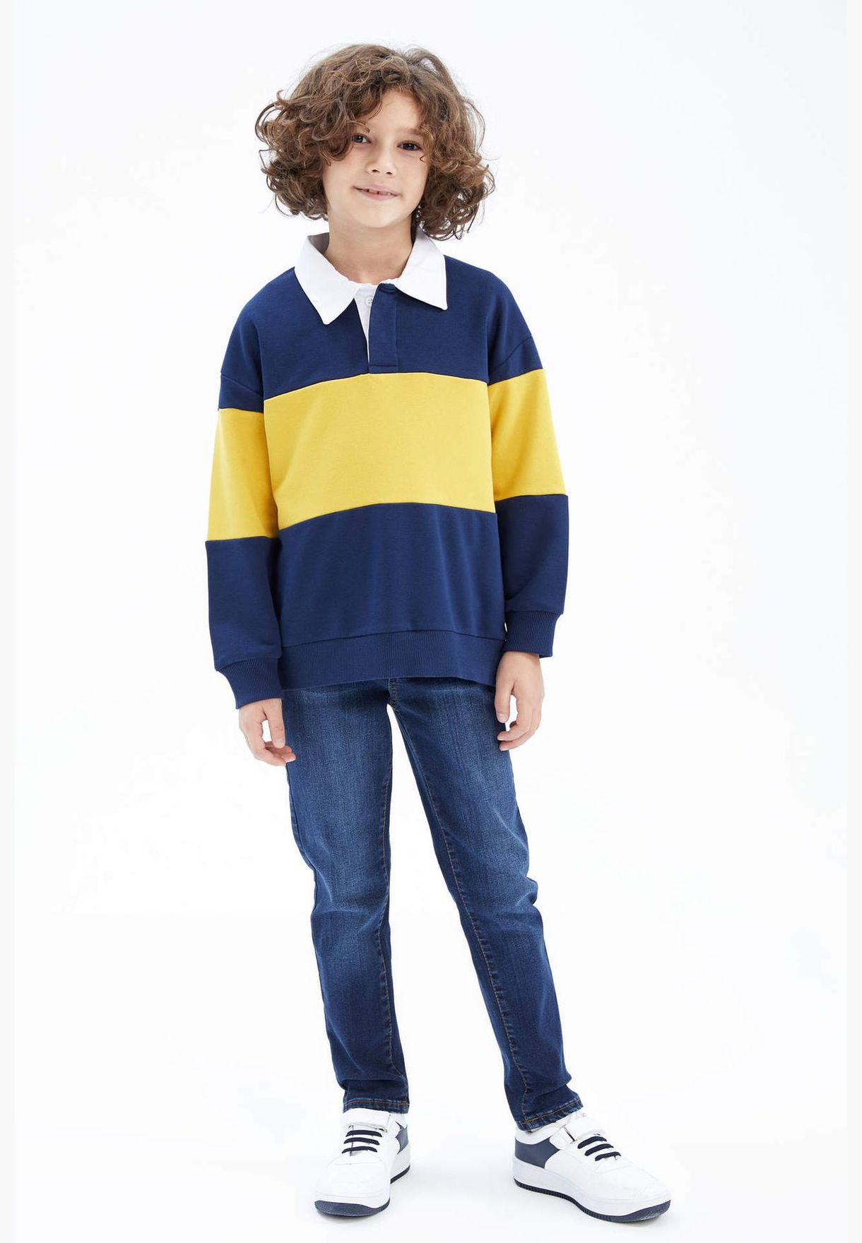 Boy Oversize Fit Polo Neck Long Sleeve Knitted Sweat Shirt