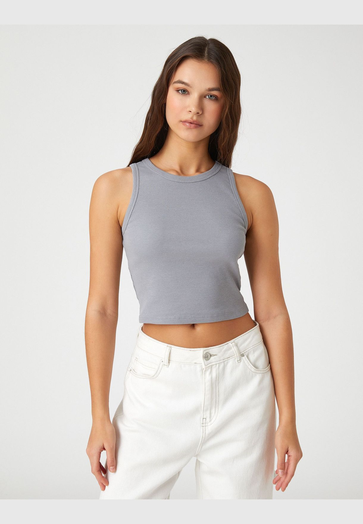 Crop Tanktop Crew Neck Ribbed Sleeveless