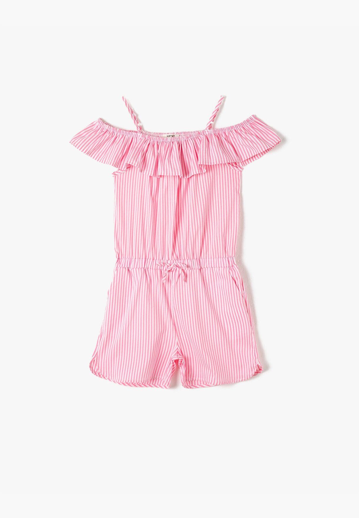 Striped Frilled Short Jumpsuits