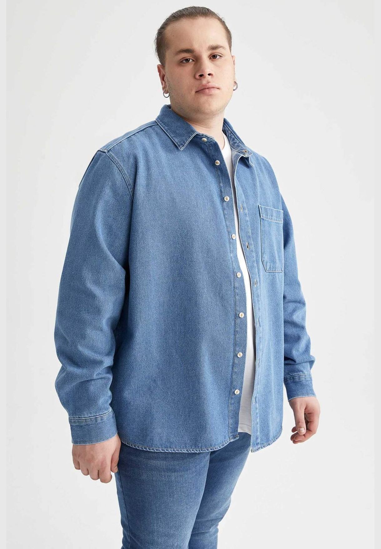 Man Relax Fit Denim Long Sleeve Shirt