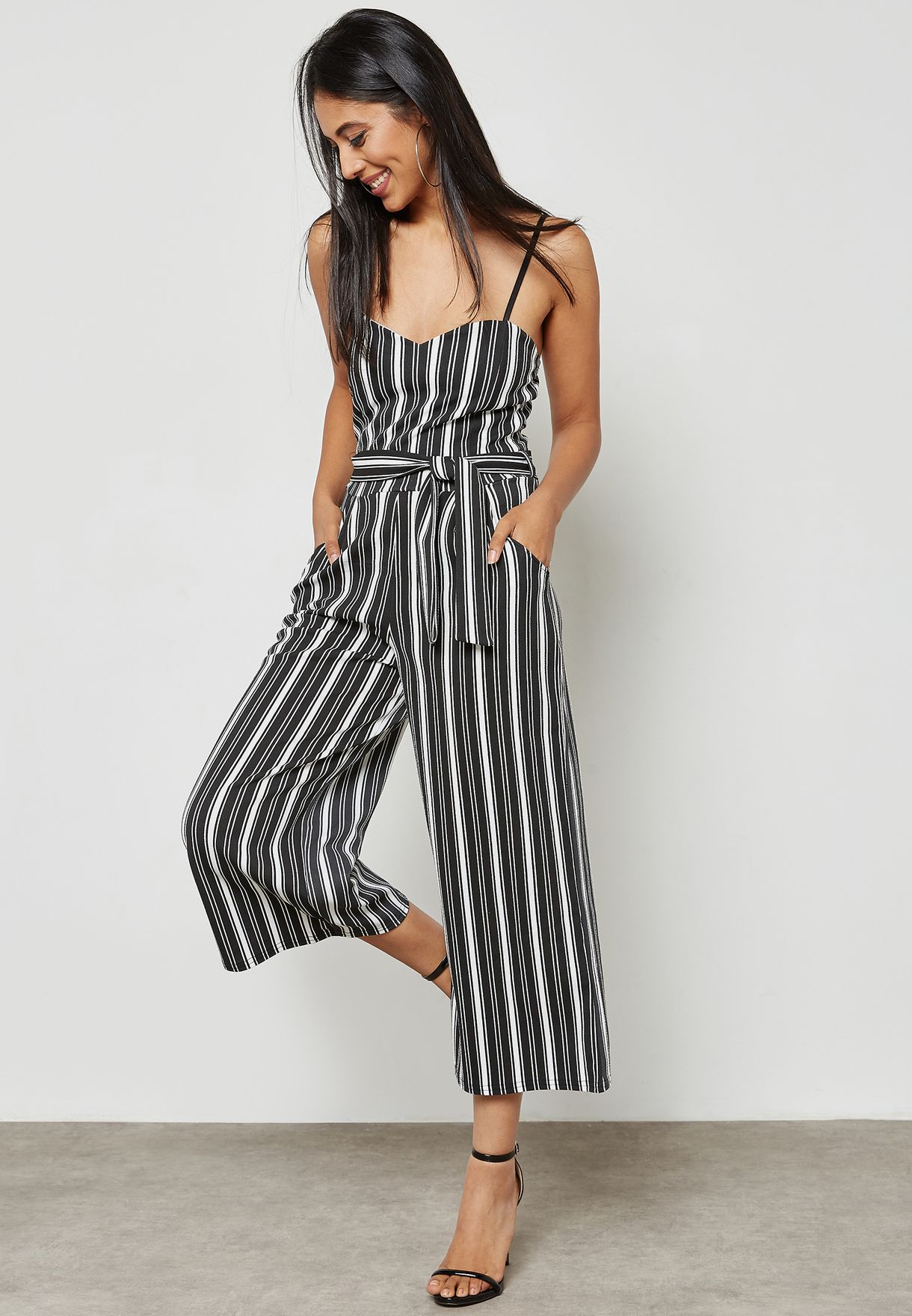 monochrome stripe jumpsuit