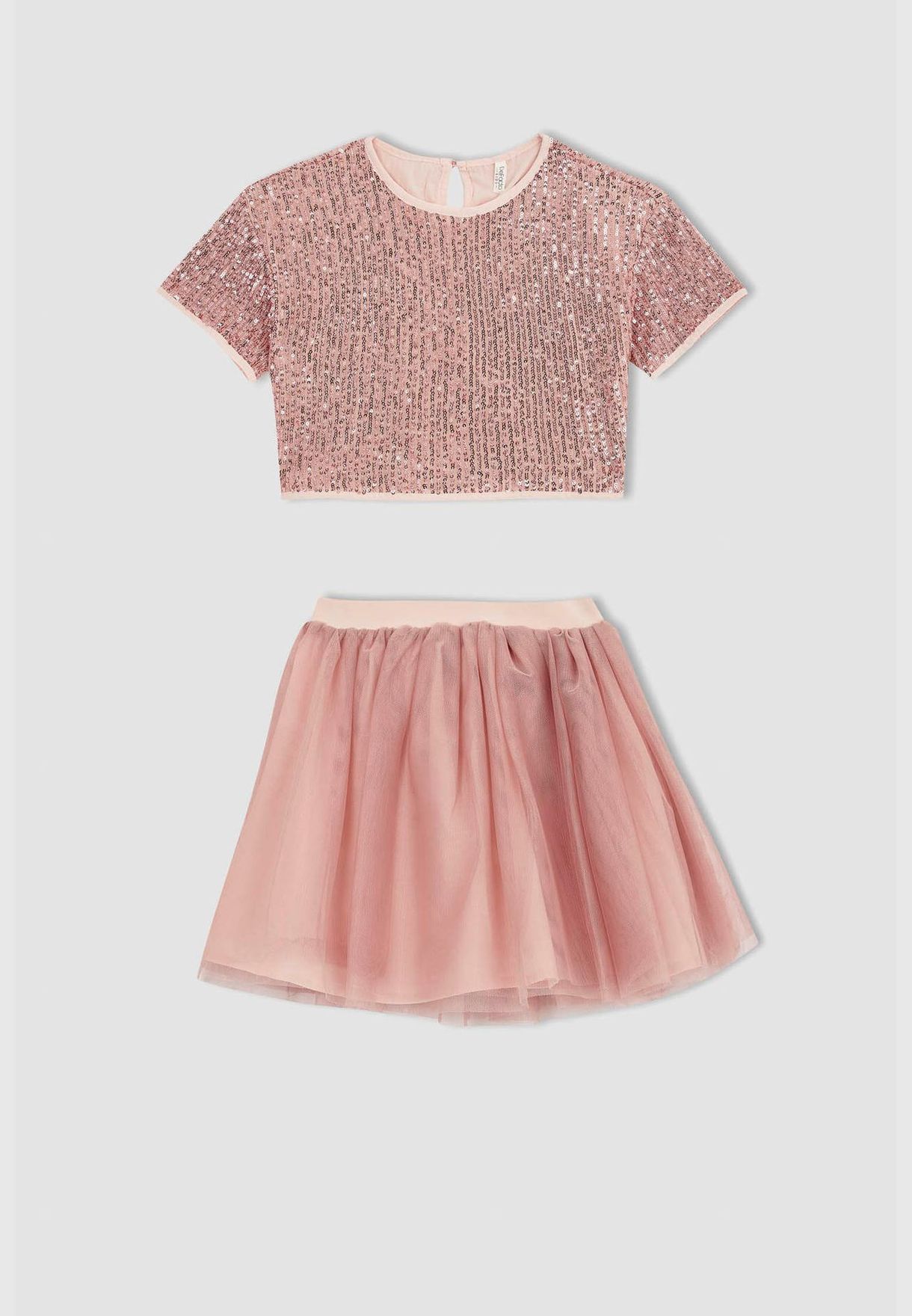 Girl Regular Fit Short Sleeve Crop Top & Tulle Skirt Set