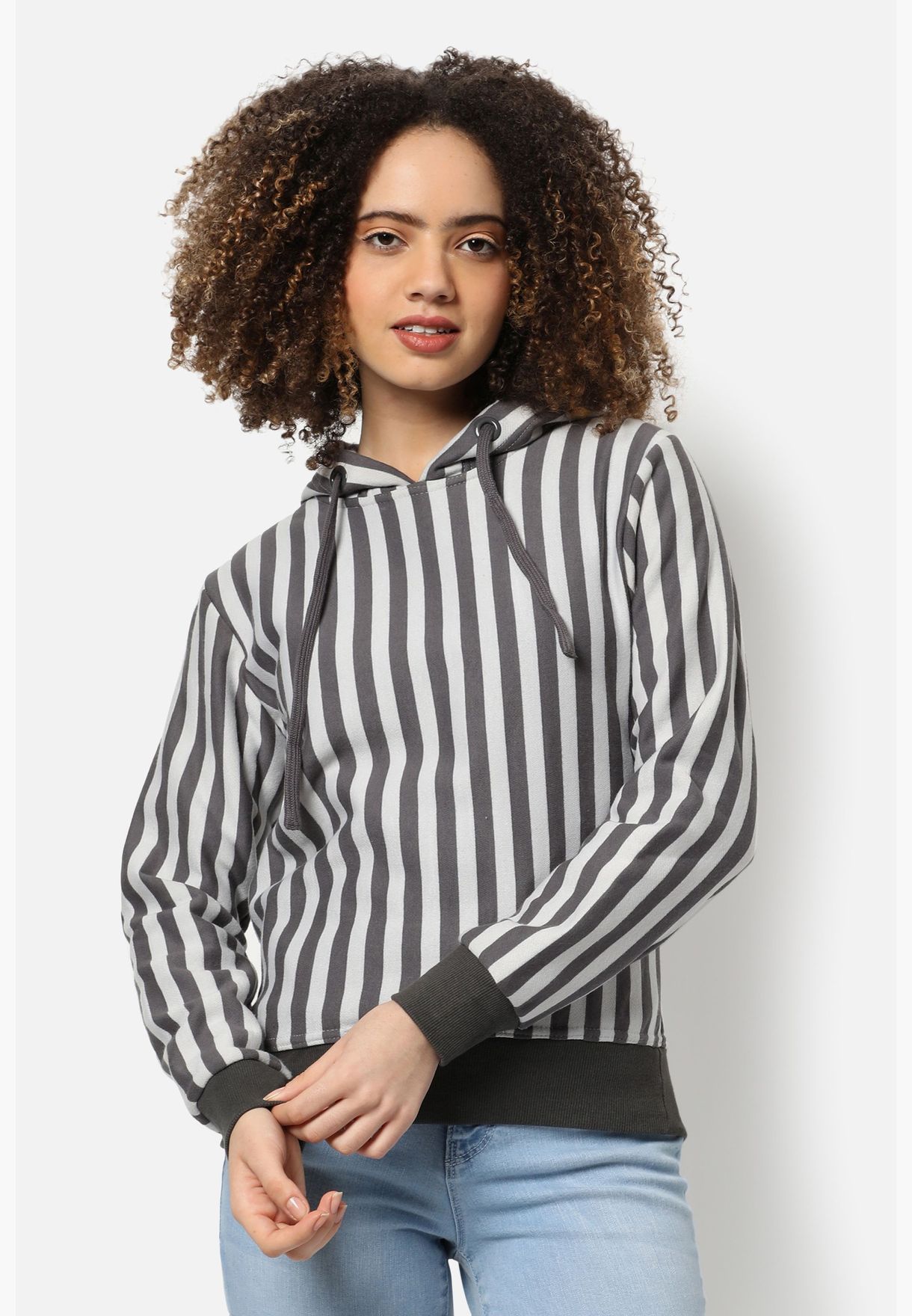 Buy Campus Sutra multicolor Women's Striped Regular Fit Sweatshirt With  Hoodie For Winter Wear for Women in Riyadh, Jeddah