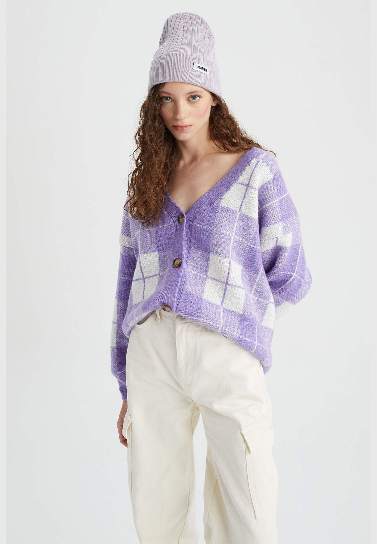 Woman Oversize Fit V Neck Long Sleeve Tricot Cardigan