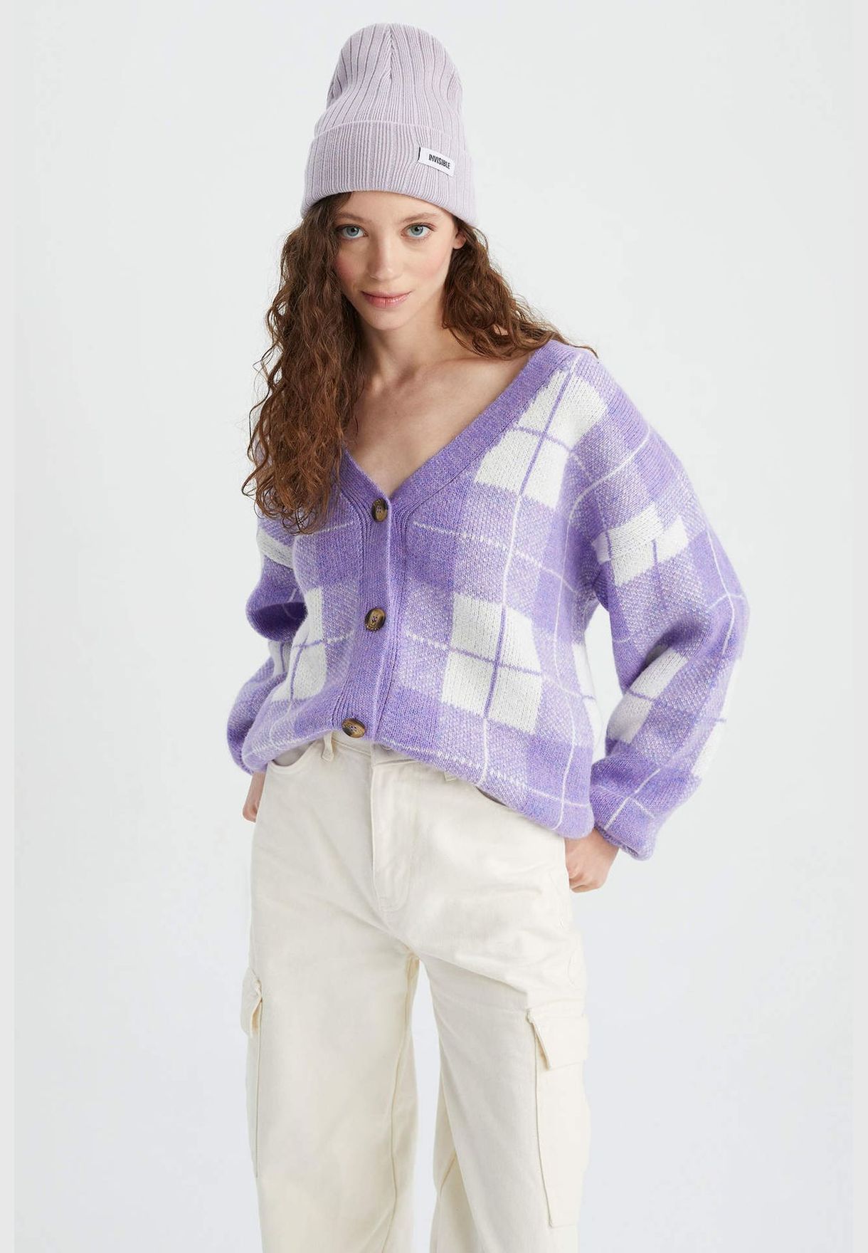 Woman Oversize Fit V Neck Long Sleeve Tricot Cardigan