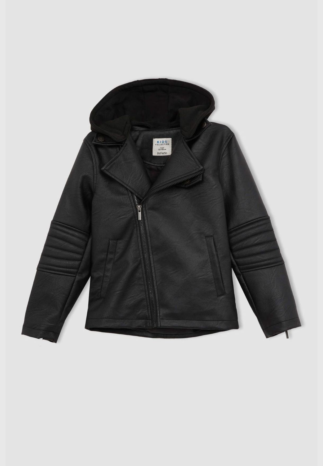 Long Sleeve Faux Leather Hooded Jacket