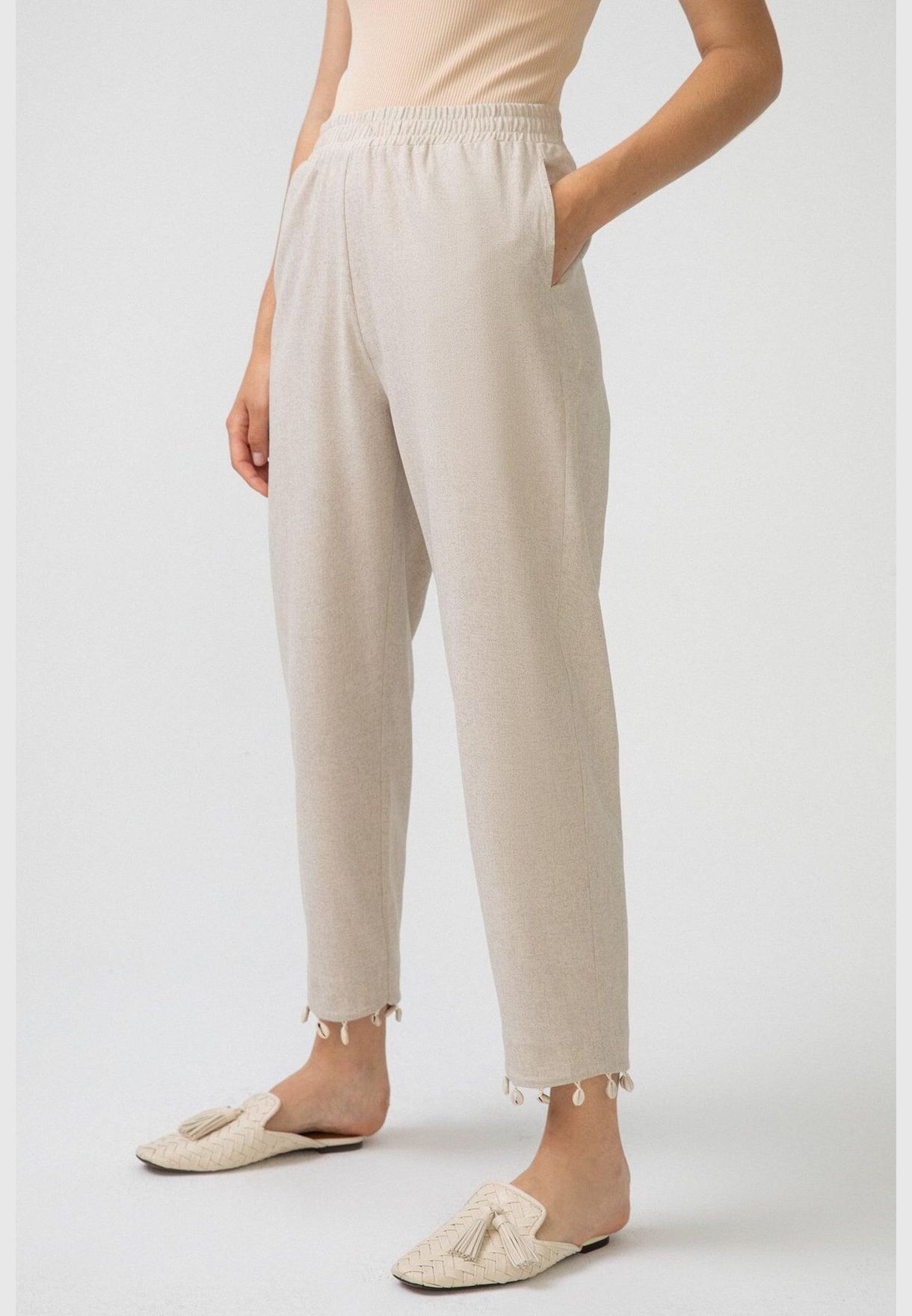 LINEN TROUSERS WITH COWRIE