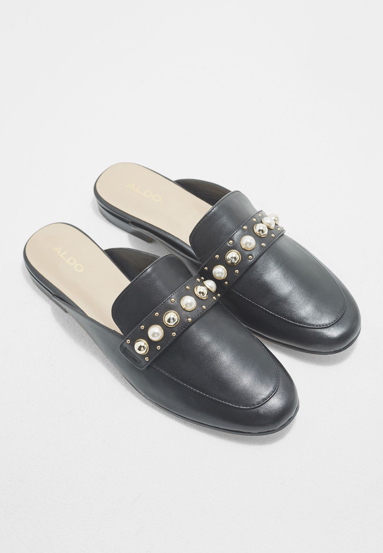 Buy Aldo black Pearl Trim Round Toe Mule for Women in Dubai, Abu Dhabi