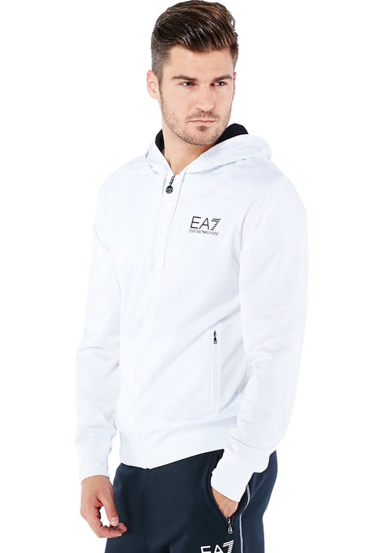 Buy Ea7 Emporio Armani white Zip Through Hoodie for Men in MENA, Worldwide