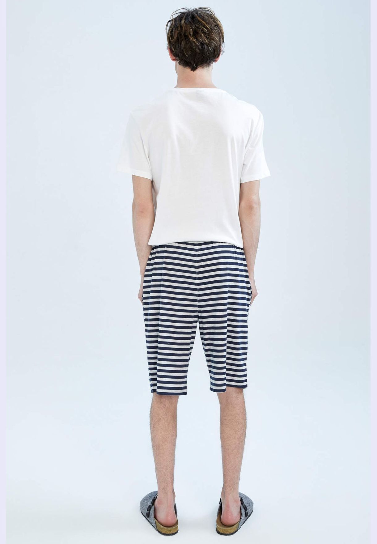 Regular Fit Short Sleeve Slogan Print Striped Pyjama Set
