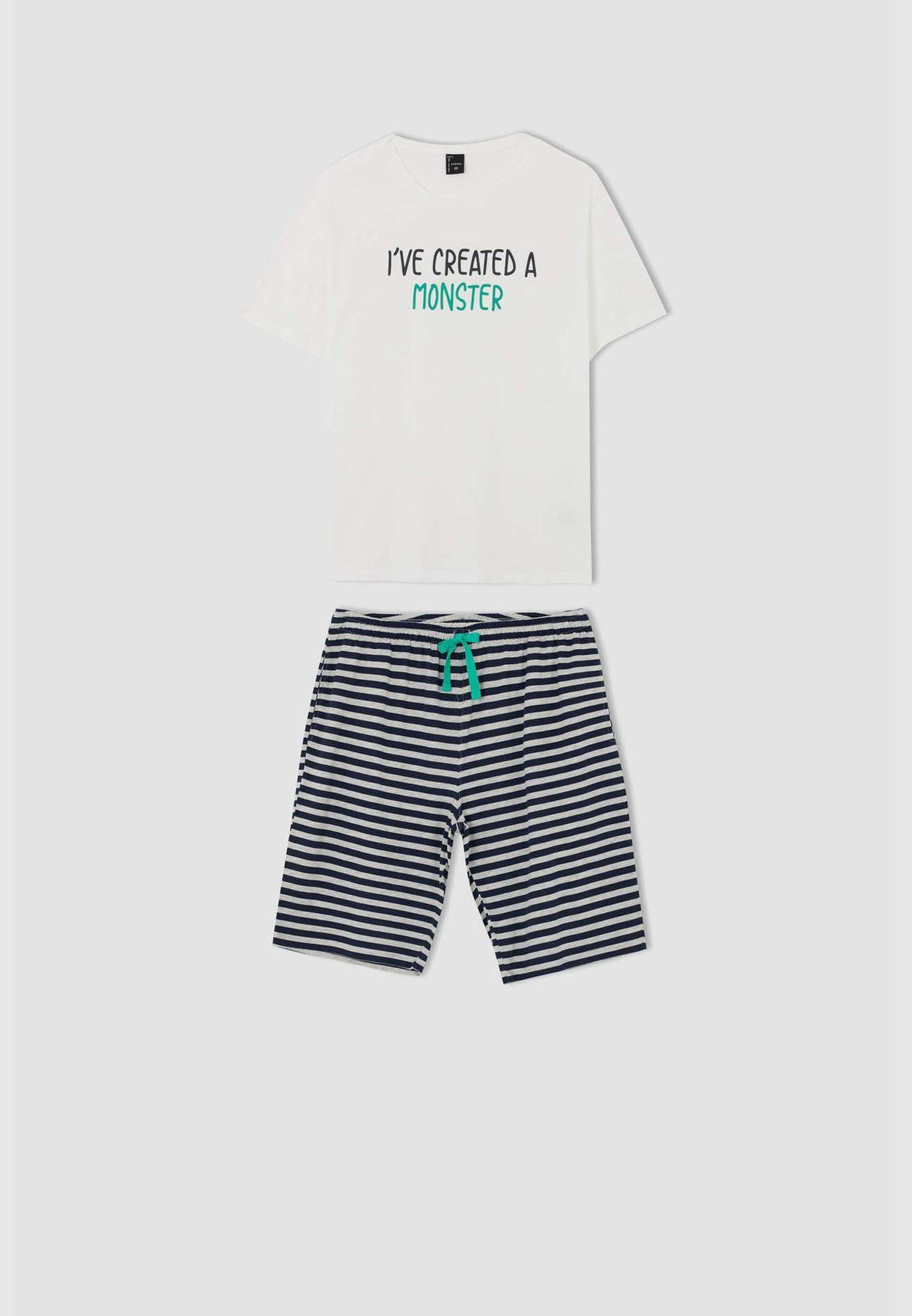Regular Fit Short Sleeve Slogan Print Striped Pyjama Set