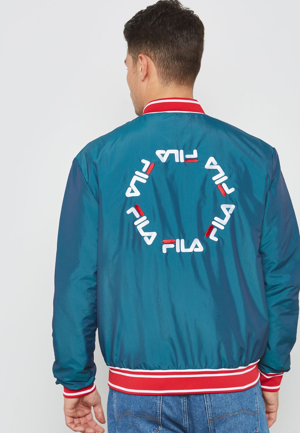 Buy Fila green Skyler Iridescent Embroidered Bomber Jacket for Men in ...