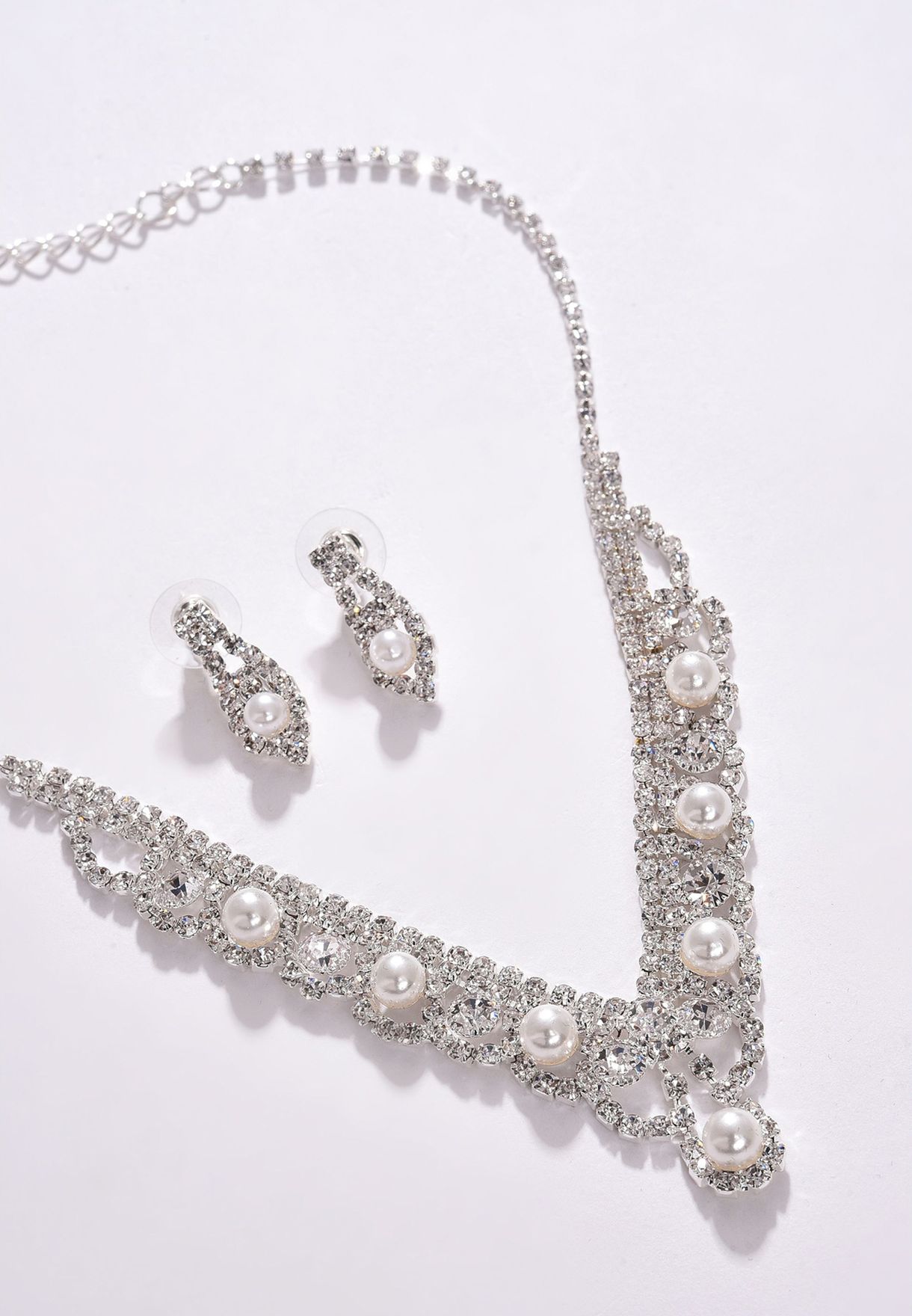 Pack of 3 Silver Plated American Diamond Necklace and Earring Set
