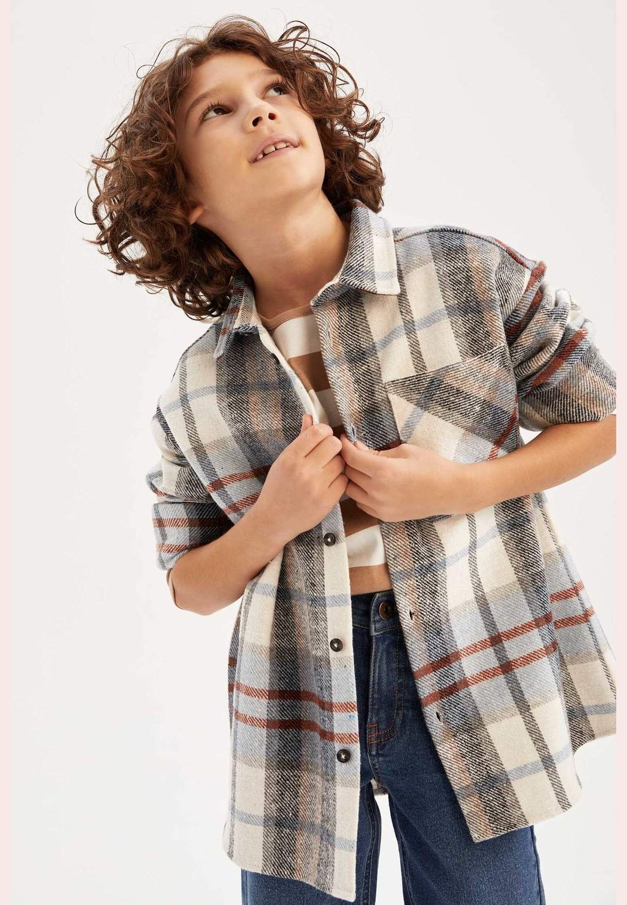 Boy Polo Neck Woven Long Sleeve Shirt