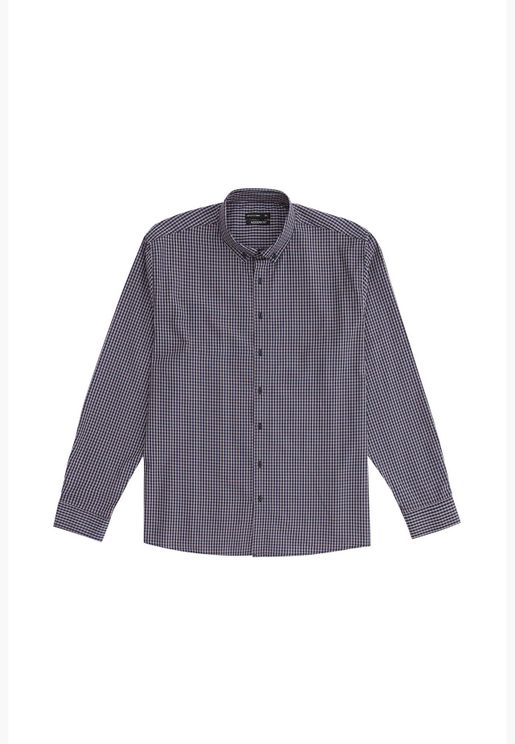 Man Woven Top Modern Fit Buttondown Polo Neck Long Sleeve Shirt