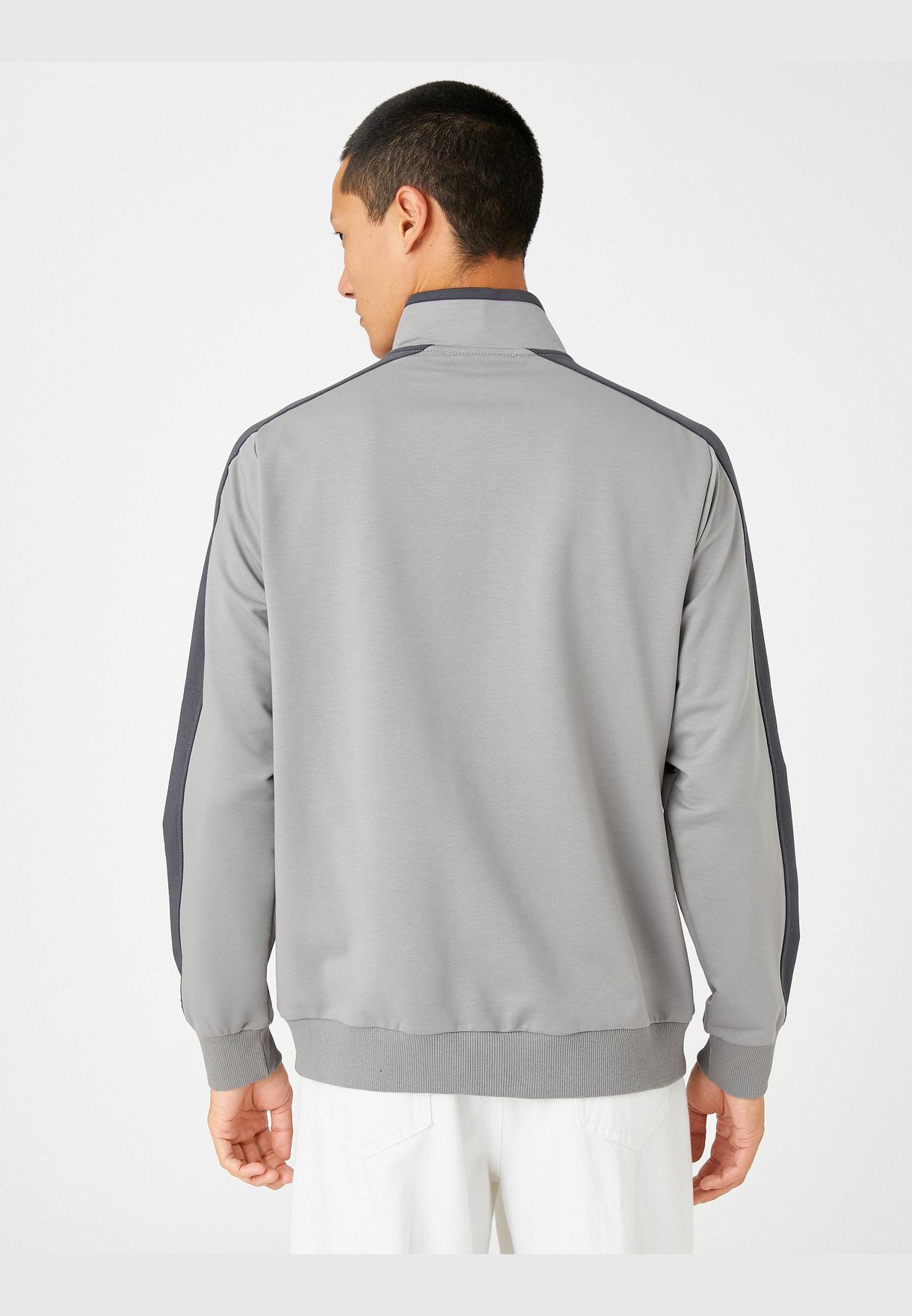 High Neck Sport Sweatshirt Multicolor Pocket Detail Zippered