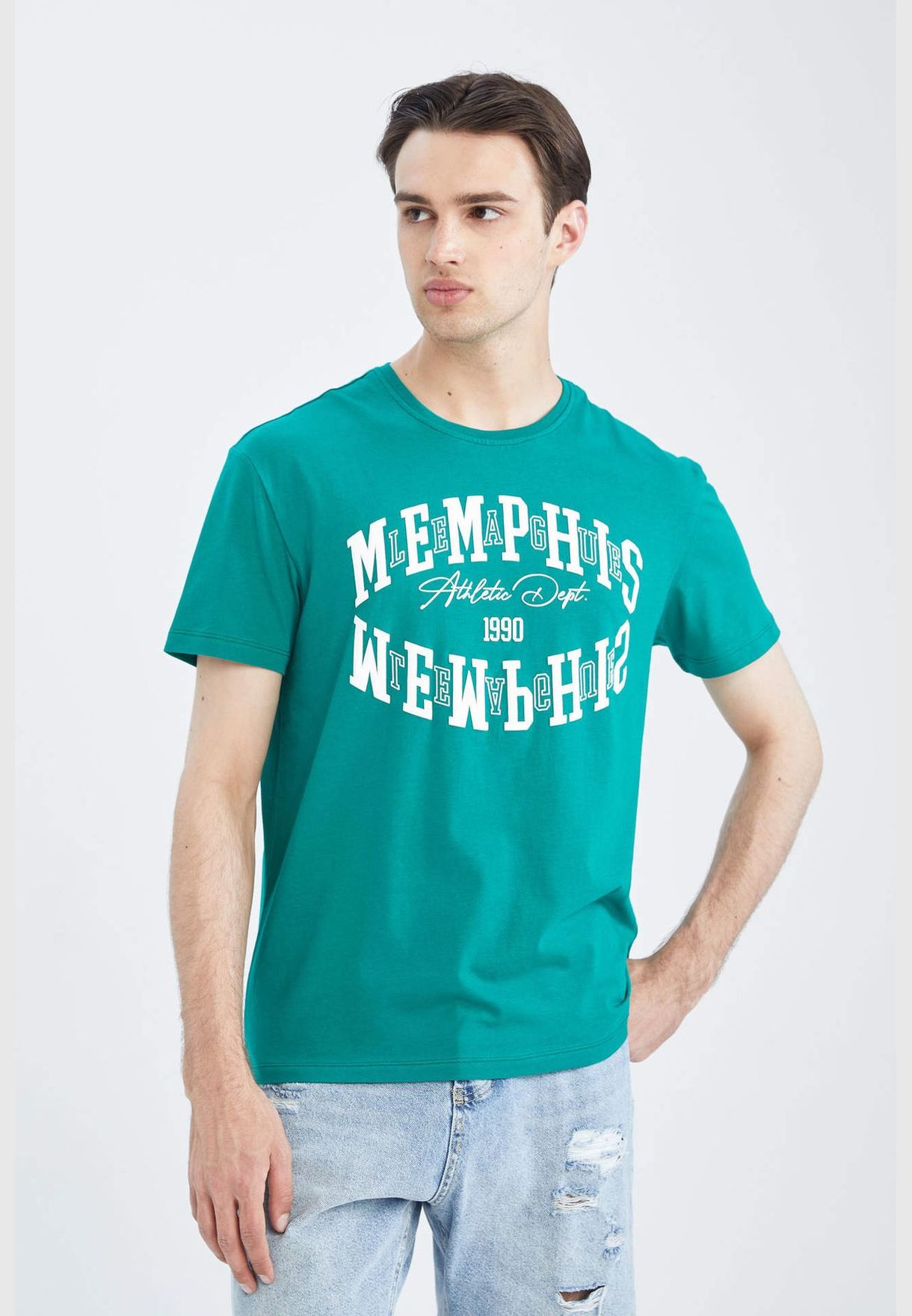 Regular Fit Short Sleeve Slogan Print T-Shirt