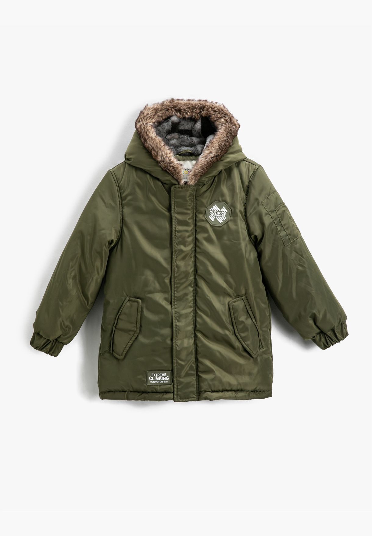 Faux Fur Hooded Anorak Flap Pocket Detail