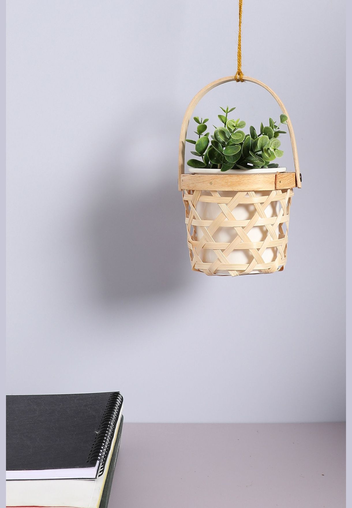 Ceramic Round Planter in Hanging Basket For Home Décor