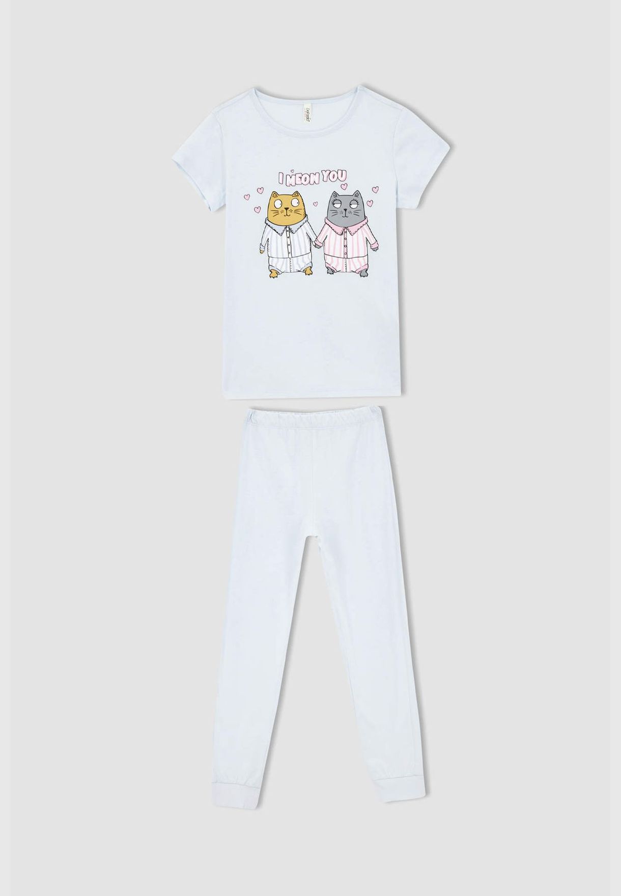 Short Sleeve Cat Printed Pyjama Set