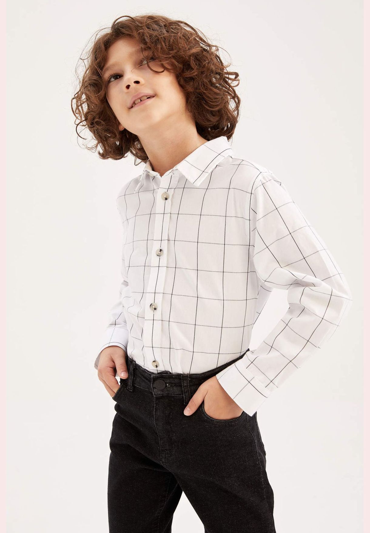 Boy Polo Neck Woven Long Sleeve Shirt