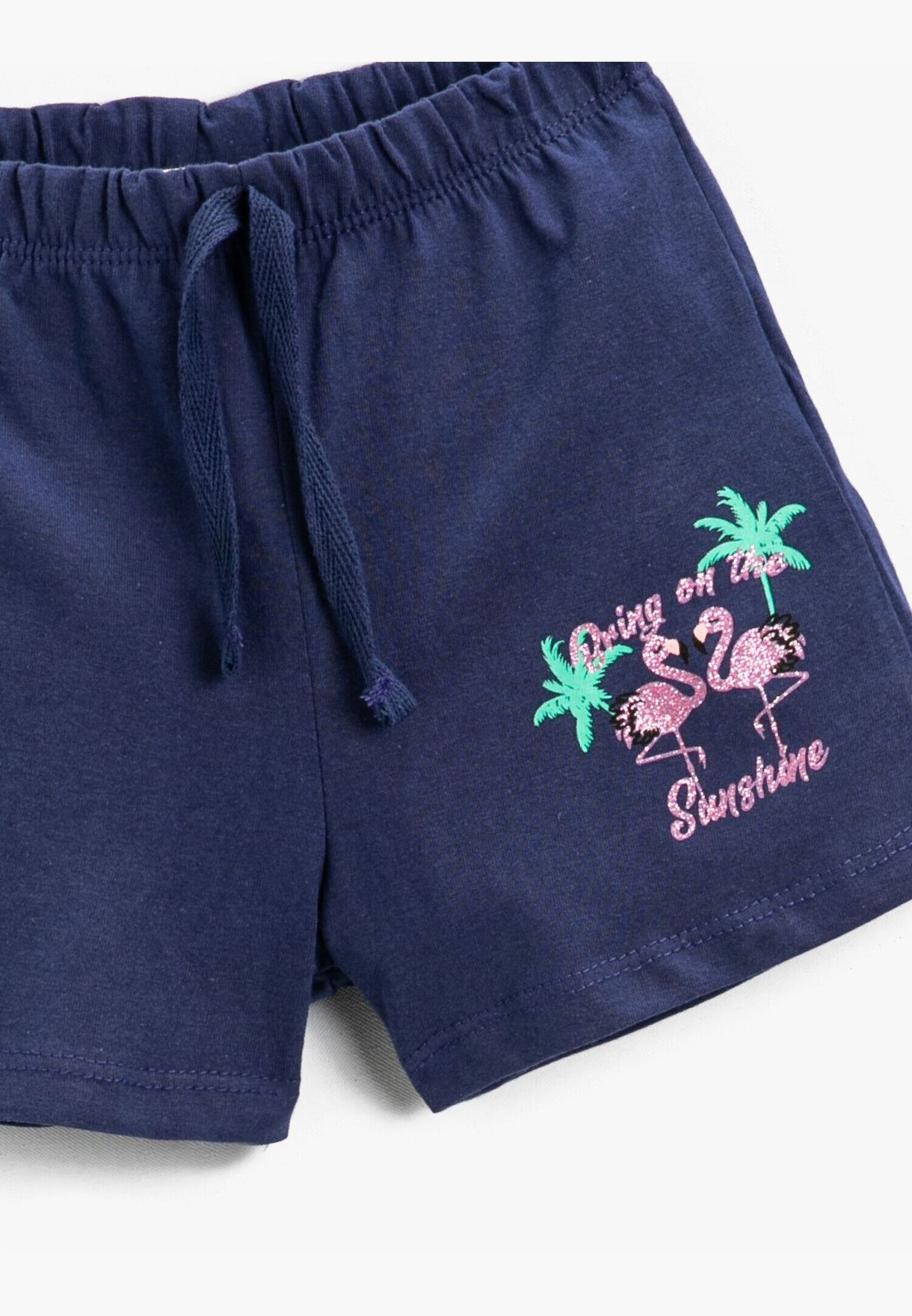 Flamingo Printed Shorts Cotton Drawstring
