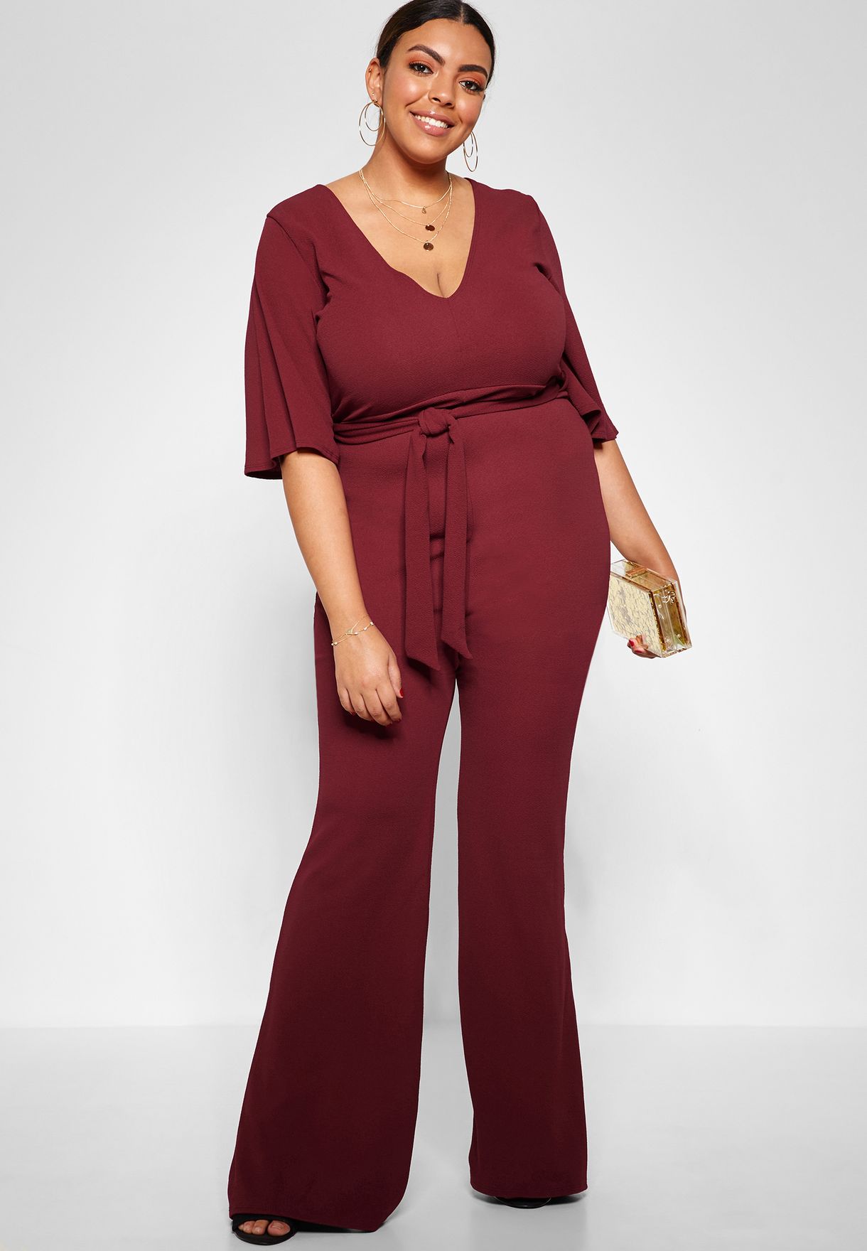 plunge kimono sleeve jumpsuit