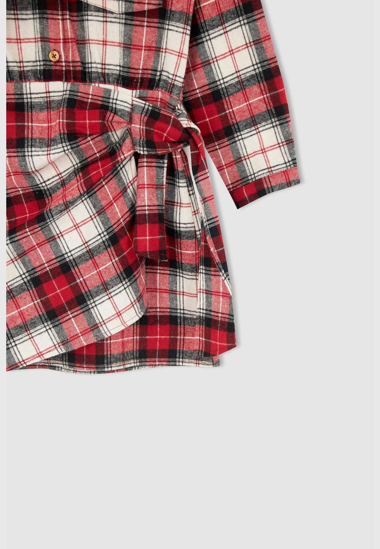 Long Sleeve Check Print Flannel Shirt Dress