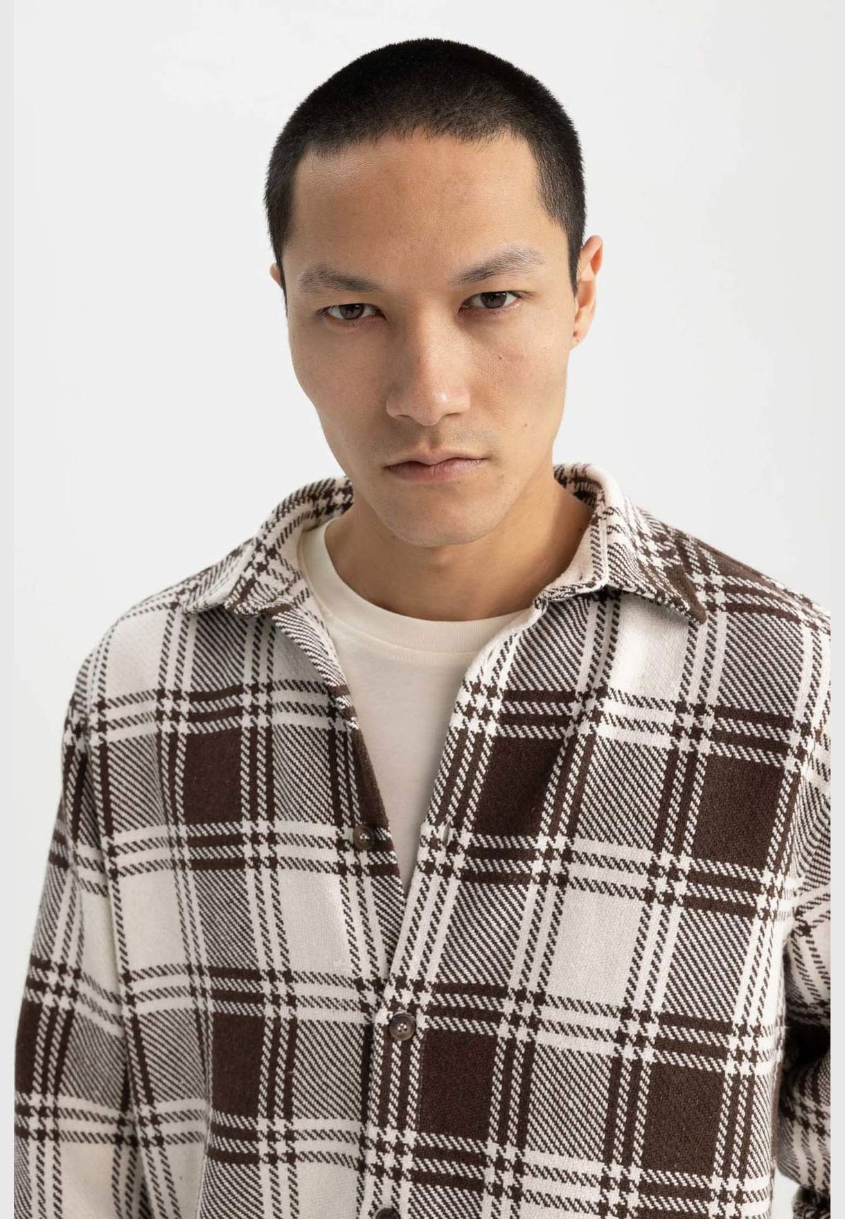 Man Polo Neck Woven Long Sleeve Shirt