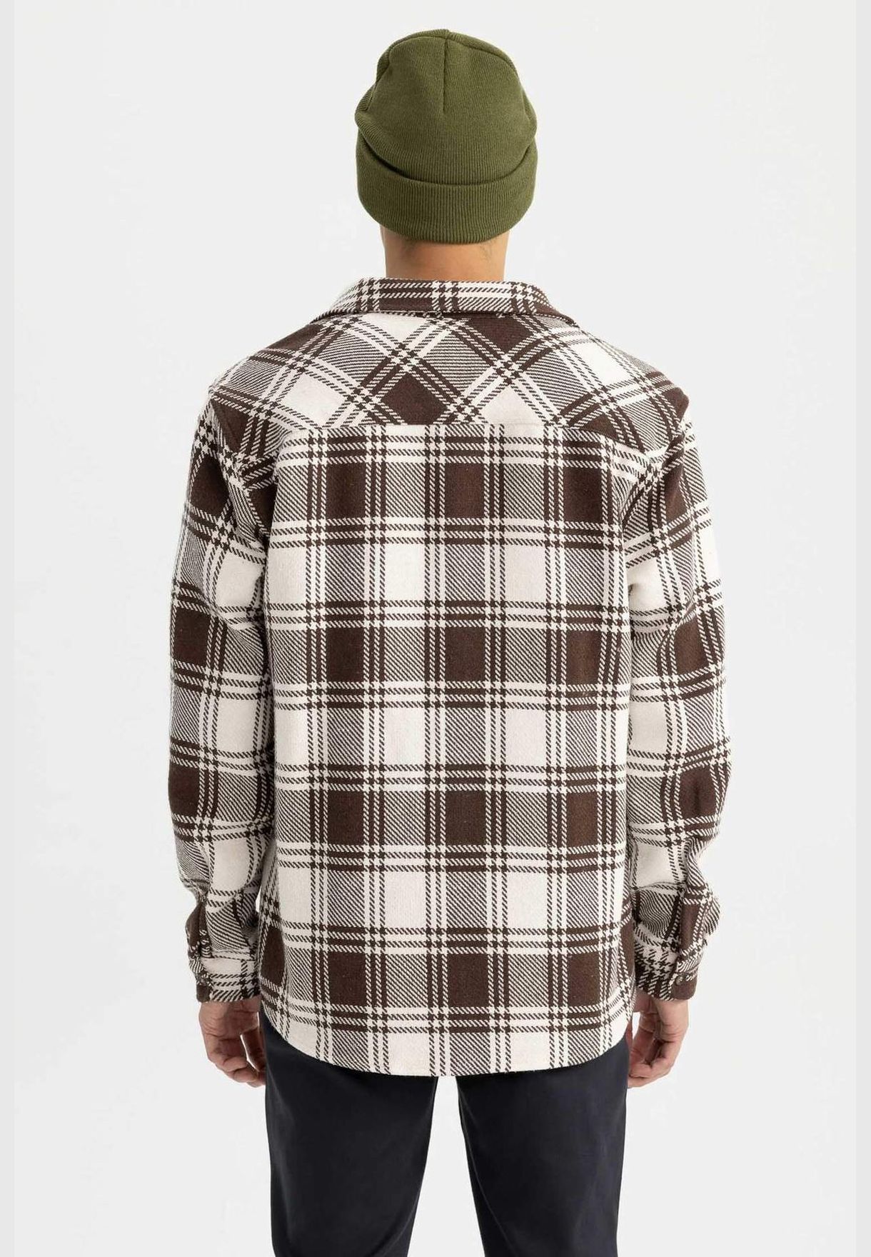 Man Polo Neck Woven Long Sleeve Shirt