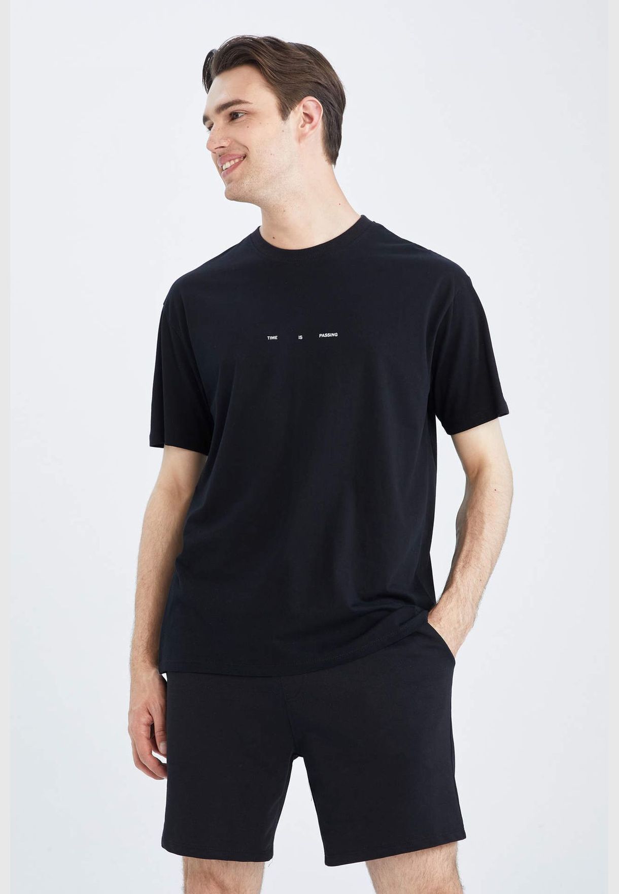 Boxy Fit Short Sleeve Back Slogan Print T-Shirt