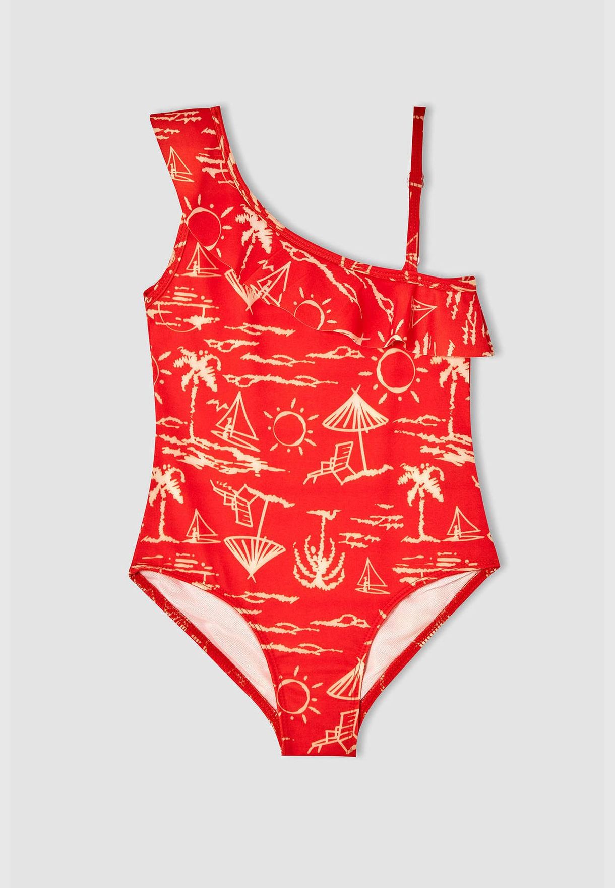 Patterned One Shoulder One Piece Swimsuit