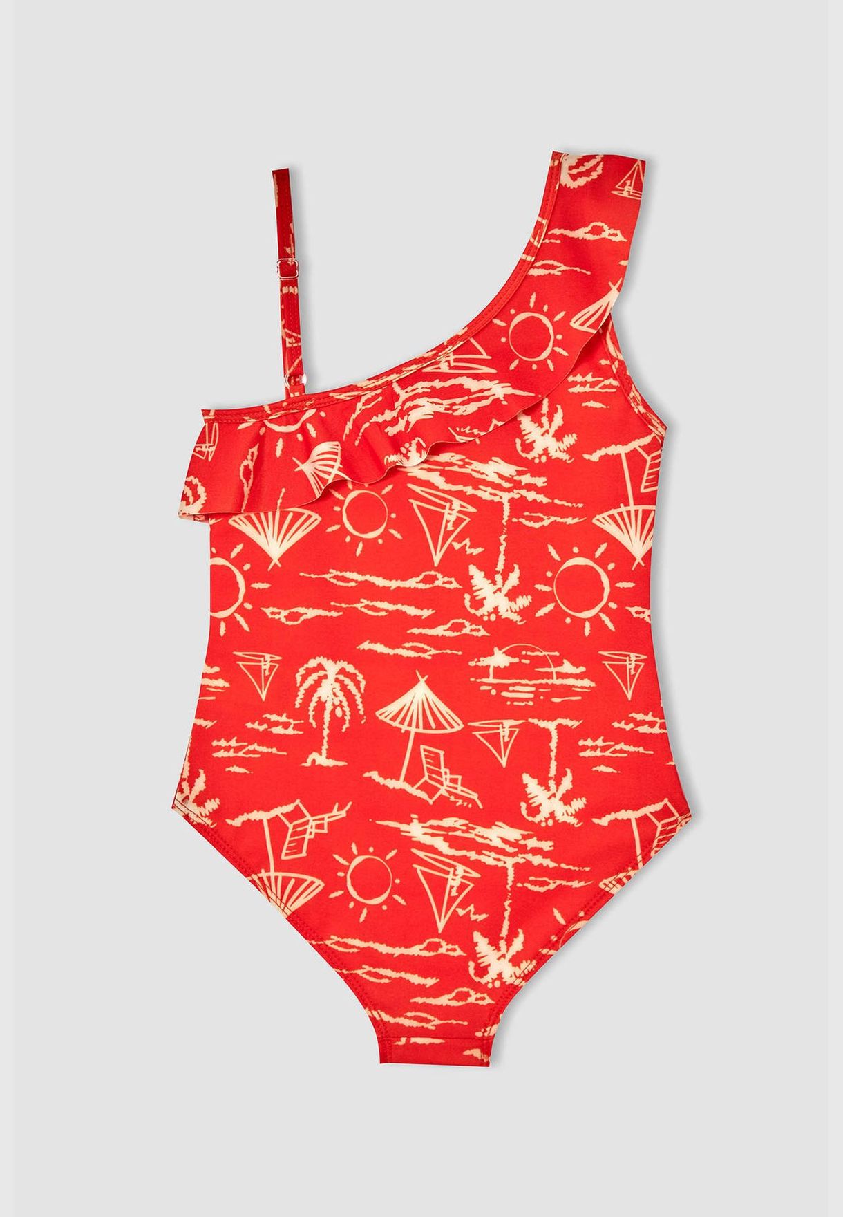 Patterned One Shoulder One Piece Swimsuit
